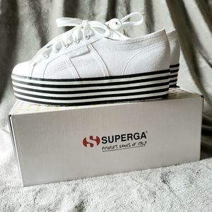Superga platform 2790 black & white striped shoe